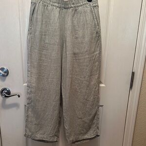Cynthia Rowley 100% Linen Light Grayish-Sage Green Cropped Wide Leg Pants Size M